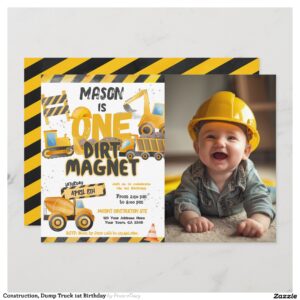 Construction, Dump Truck 1st Birthday Invitation