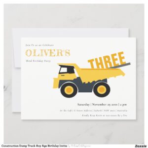 Construction Dump Truck Any Age Birthday Invite