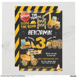 Construction, Dump Truck Birthday Invitation