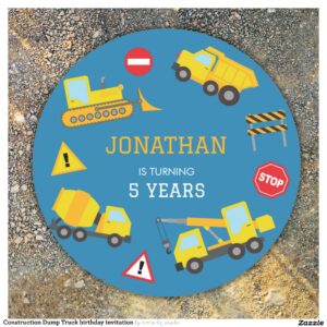 Construction Dump Truck birthday invitation Classic Round Sticker