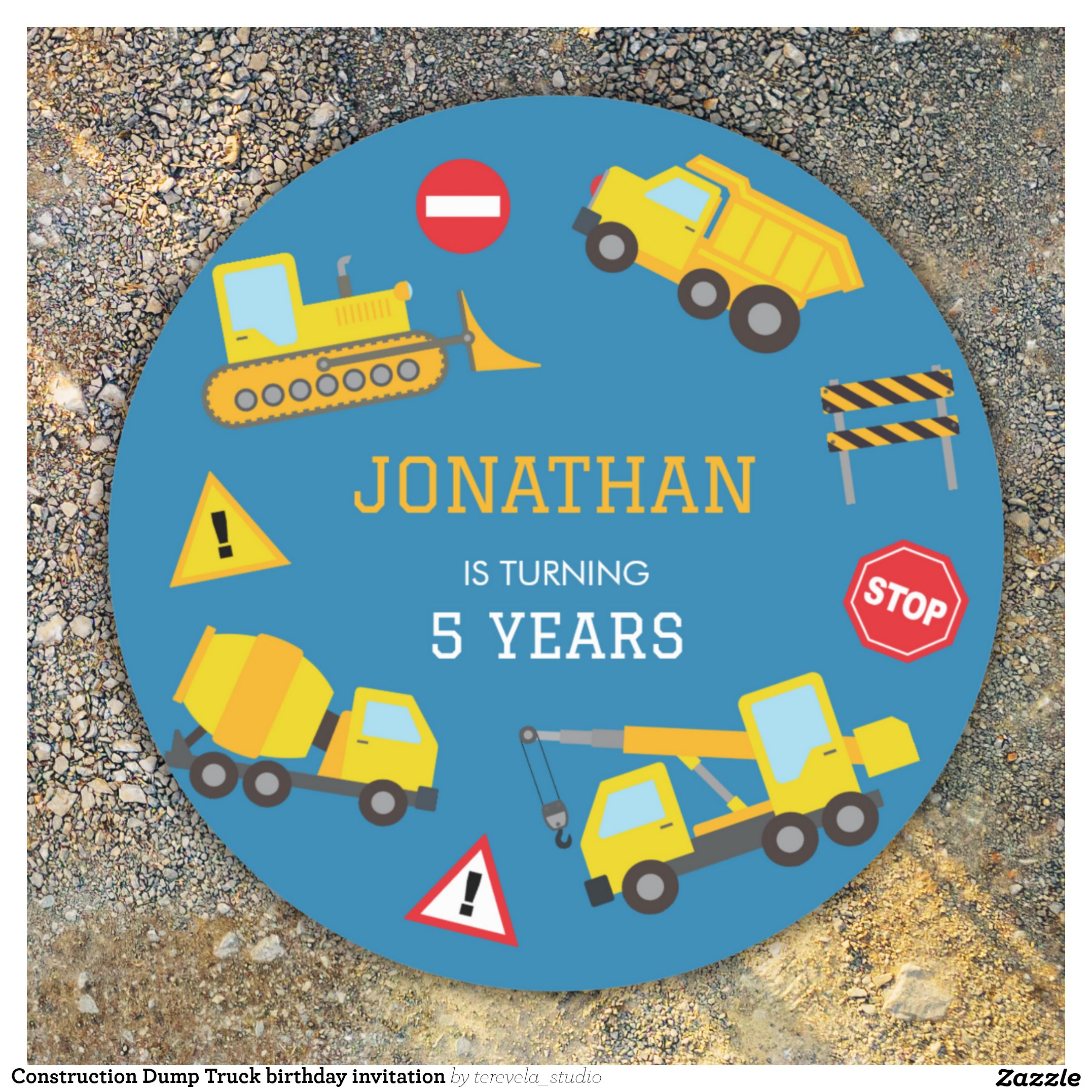 Construction Dump Truck birthday invitation Classic Round Sticker