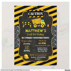Construction Dump Truck Birthday Invitations