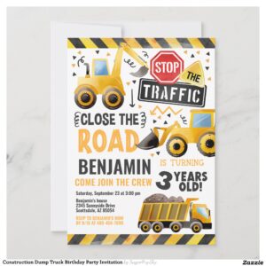 Construction Dump Truck Birthday Party Invitation