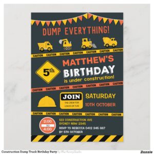 Construction Dump Truck Birthday Party Invitation