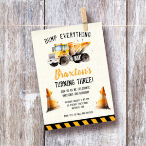 Construction Dump Truck Birthday Party Invitation