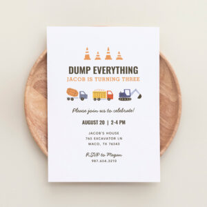 Construction Dump Truck Birthday Party Invitation