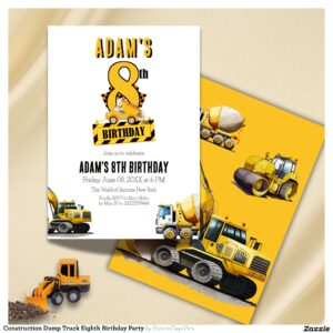 Construction Dump Truck Eighth Birthday Party Invitation