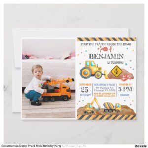 Construction Dump Truck Kids Birthday Party Invitation