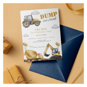 Construction Dump Truck Kids Birthday Party Invitation