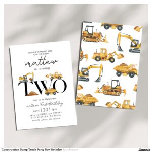 Construction Dump Truck Party Boy Birthday Invitation