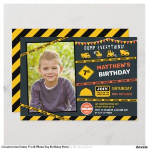 Construction Dump Truck Photo Boy Birthday Party Invitation