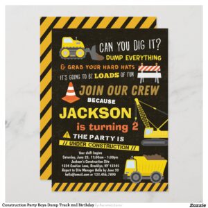 Construction Party Boys Dump Truck 2nd Birthday Invitation