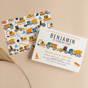Construction Theme Birthday Dump Truck Party Invitation