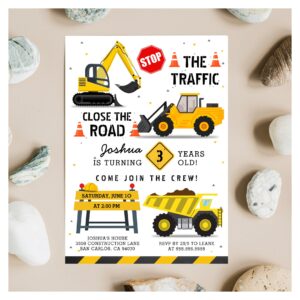 Construction Theme Dump Truck Kids Birthday Party Invitation