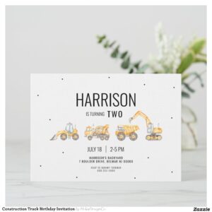 Construction Truck Birthday Invitation