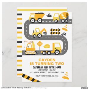 Construction Truck Birthday Invitation