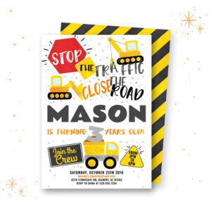 Construction Truck Birthday Party Invitation