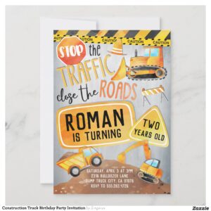 Construction Truck Birthday Party Invitation