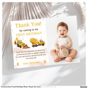 Construction Truck Birthday Photo Thank You Card
