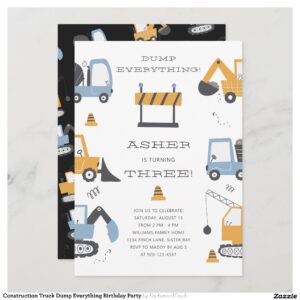 Construction Truck Dump Everything Birthday Party Invitation