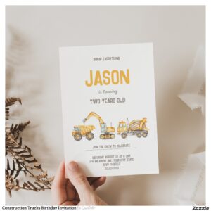 Construction Trucks Birthday Invitation