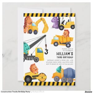 Construction Trucks Birthday Party Invitation