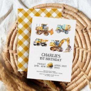 Construction Trucks Kids Birthday Party Invitation