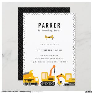 Construction Trucks Theme Birthday Invitation