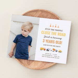 Construction Vehicles Boy Birthday Party Photo Invitation