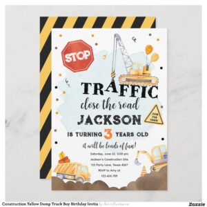 Construction Yellow Dump Truck Boy Birthday Invita Invitation