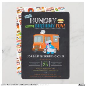Cookie Monster Chalkboard Food Truck Birthday Invitation