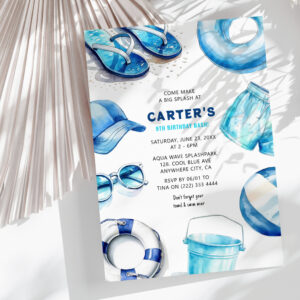 Cool Blue Summer Boys Birthday Invitation