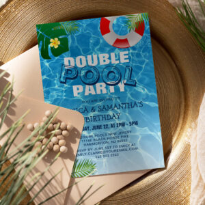 Cool Double Pool Party Joint Birthday Party Invitation