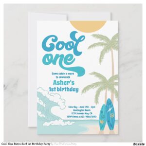 Cool One Retro Surf 1st Birthday Party Invitation