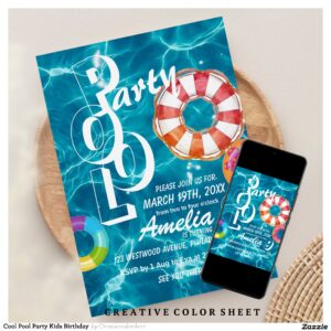 Cool Pool Party Kids Birthday Invitation