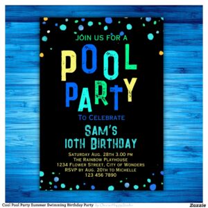 Cool Pool Party Summer Swimming Birthday Party Invitation