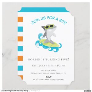 Cool Surfing Shark Birthday Party Invitation