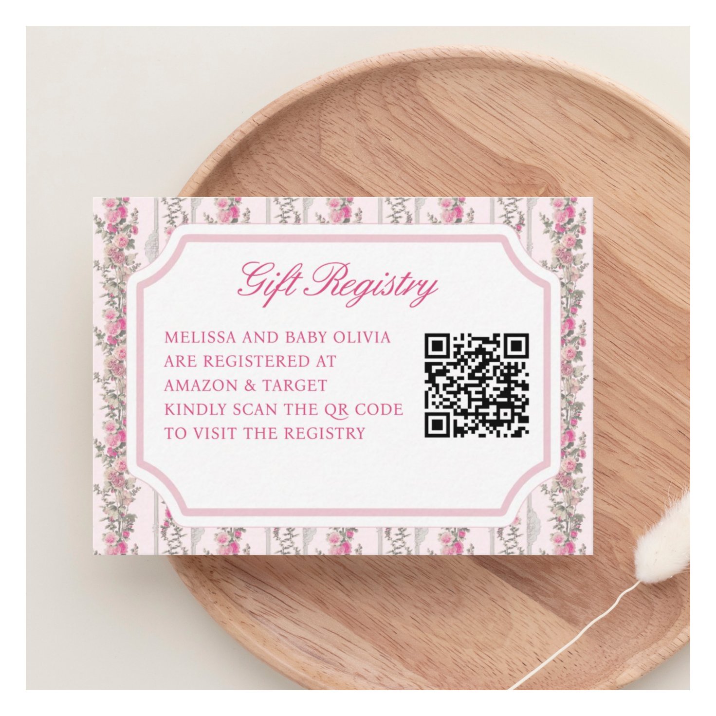 Coquette Baby Shower QR Code Gift Registry Enclosure Card