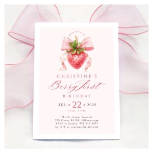 Coquette Berry First Birthday Invitation