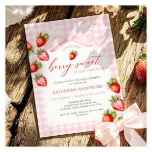 Coquette Berry Sweet Strawberry Baby Shower Invitation