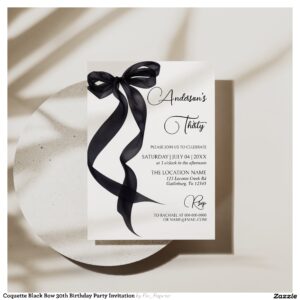Coquette Black Bow 30th Birthday Party Invitation
