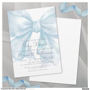 Coquette Blue Bow Baby Shower Invitation