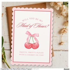 Coquette Bow Chic Cherry Maid of Honor Proposal Invitation