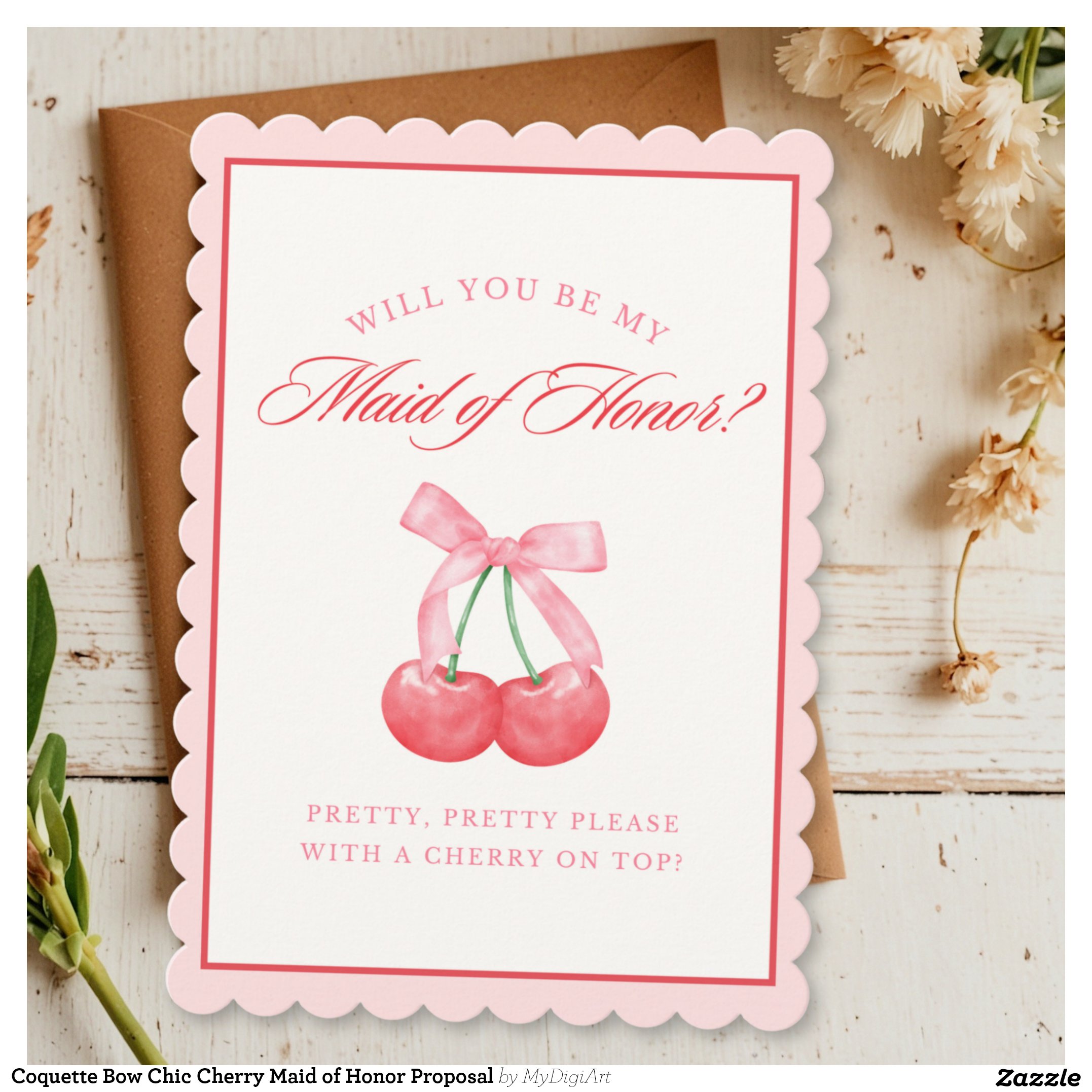 Coquette Bow Chic Cherry Maid of Honor Proposal Invitation