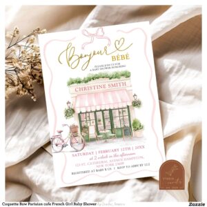 Coquette Bow Parisian cafe French Girl Baby Shower Invitation