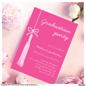 Coquette Bow Pink Grad Tassel 2025 Graduation Invitation