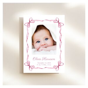 Coquette Bows Baby Girl Photo Birth Announcement