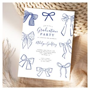 Coquette Bows Blue Graduation Party Invitation