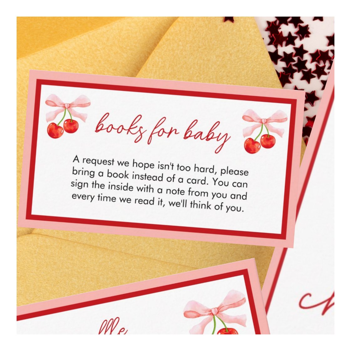 Coquette Cherry Baby Shower Books for Baby Enclosure Card