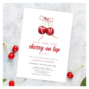Coquette Cherry Girl Baby Shower Invitation